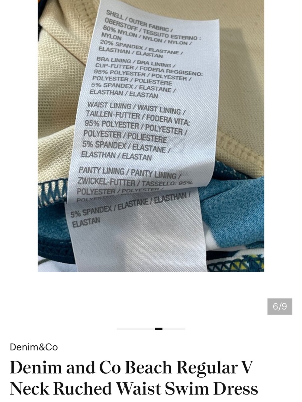 Denim and Co Beach Regular V Neck Ruched Waist Swim Dress Size 10 Tropical Print - Picture 10 of 12
